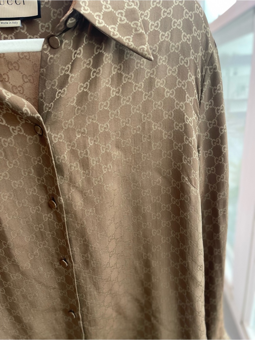 Gucci GG Monogram Silk Tunic Blouse Brown IT 50